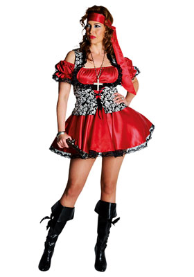 Piratendame rood doodskoppen - Willaert, verkleedkledij, carnavalkledij, carnavaloutfit, feestkledij, piraat, piraten, ahoi, kapitein, waterratten, zeerover,