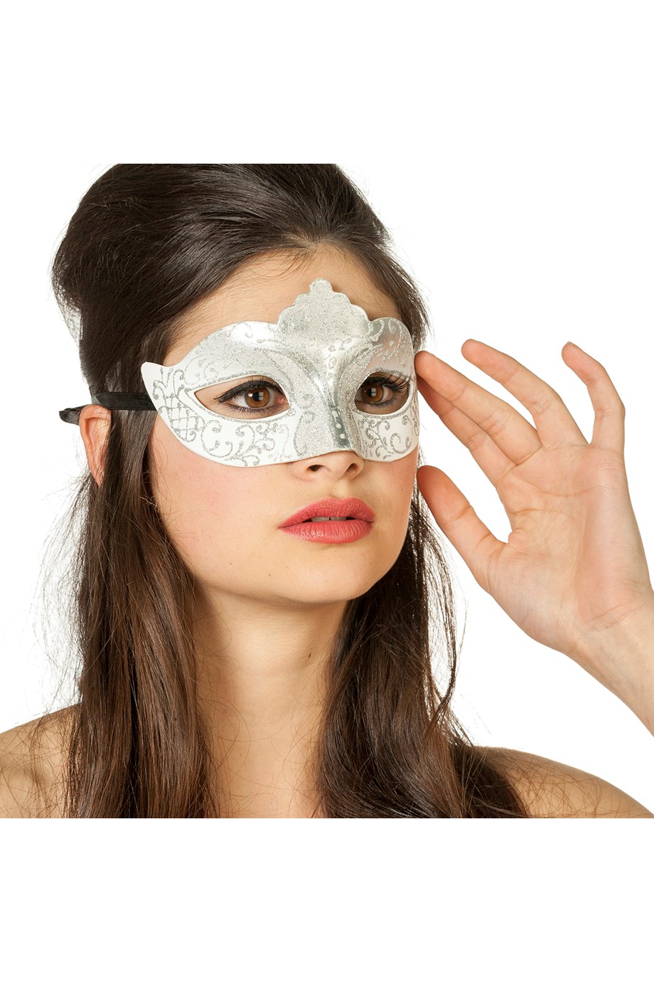 verkoop - attributen - Themafeest - Venetiaans masker zilver glitter