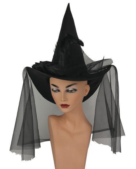 verkoop - attributen - Halloween - Heksenhoed zwart met bloem