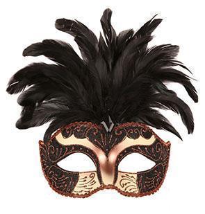 verkoop - attributen - Themafeest - Venetiaans masker zwart met kleine pluimen