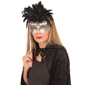 verkoop - attributen - Themafeest - Venetiaans masker zwart op stok